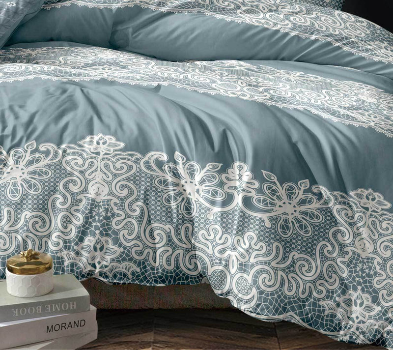 Luxton Queen Size 3pcs Duckegg Blue Floral Quilt Cover Set