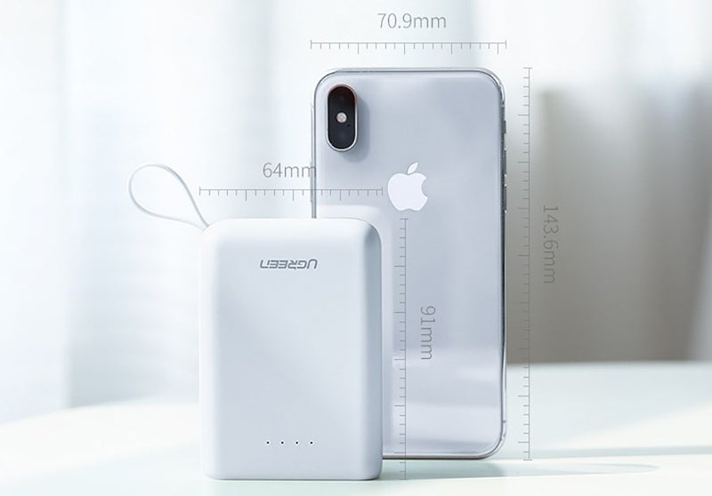 UGREEN 10000mAh Mini Power Bank Dual USB-A + Type C (White) 60197