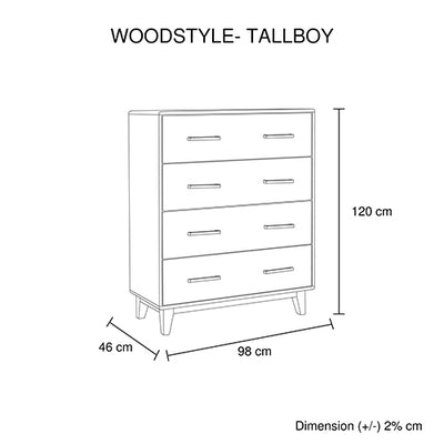 4 Pieces Bedroom Suite Double Size in Solid Wood Antique Design Light Brown Bed, Bedside Table & Tallboy